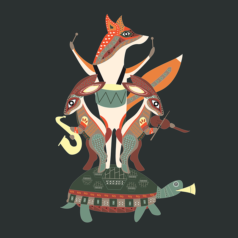 student music department dancing animals poster design